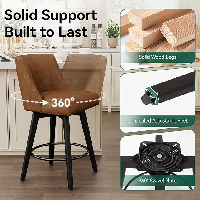 Vipbear Swivel Counter Height Bar Stools Set of 3, 26.8" H Counter Stools - Image 6