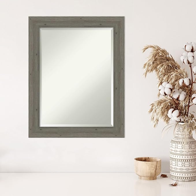 Amanti Art Grey Wall Mirror 29x23 Fencepost Grey Narrow Rectangle Bathroom - Image 5
