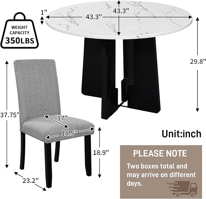 Merax 5-Piece Round Dining Table Set, Modern 4 Upholstered Chairs - Image 2