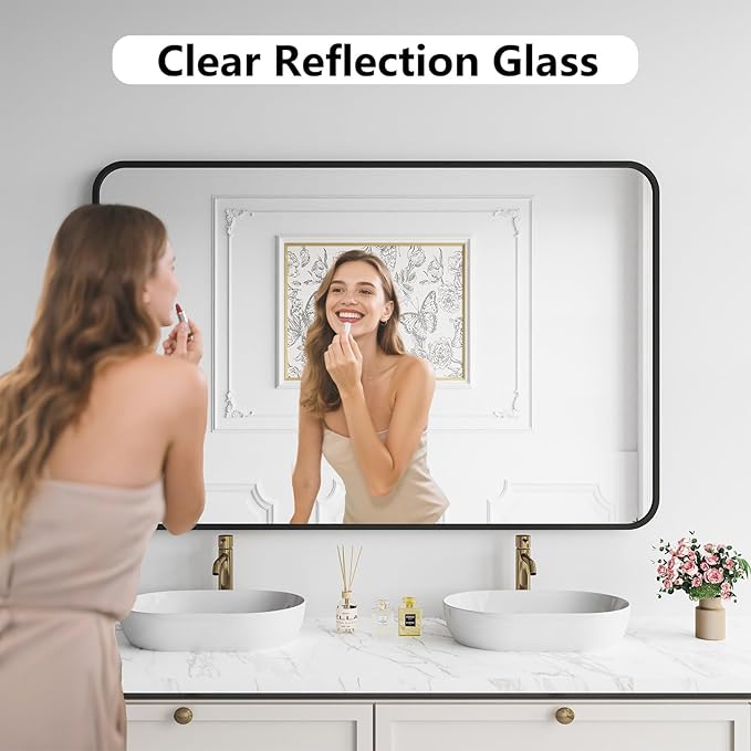 Koonmi Bathroom Mirror, 36X55 Inch Black Metal Framed Mirror - Image 2
