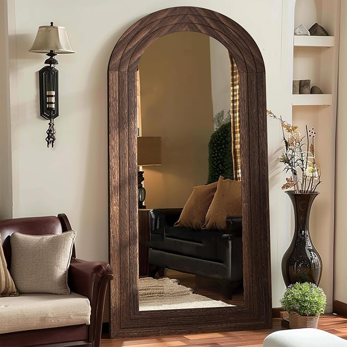 Arched Full Length Mirror with Solid Wood Frame, 71x32 Farmhouse Wall Mounted - Image 9