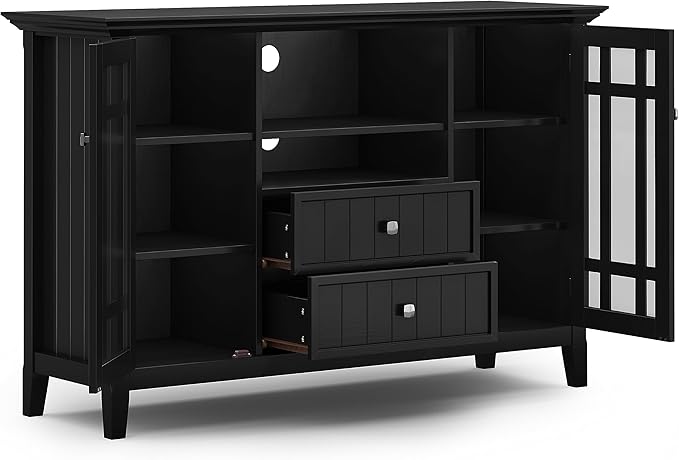 SIMPLIHOME Bedford Solid Wood 53 inch Wide Transitional TV Media Stand in Black - Image 4