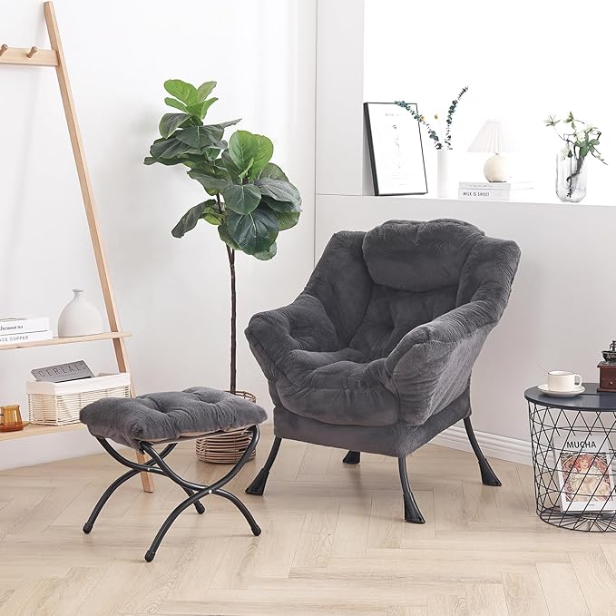 LITA Lazy Chair with Ottoman, Modern Accent Leisure Upholstered Sofa Chair - Image 4
