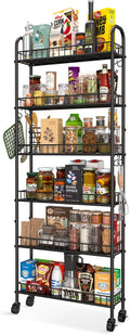 6 Tier Slim Storage Cart with Wheels, Metal Mobile Shelving Unit Organizer by Qiaoxuan