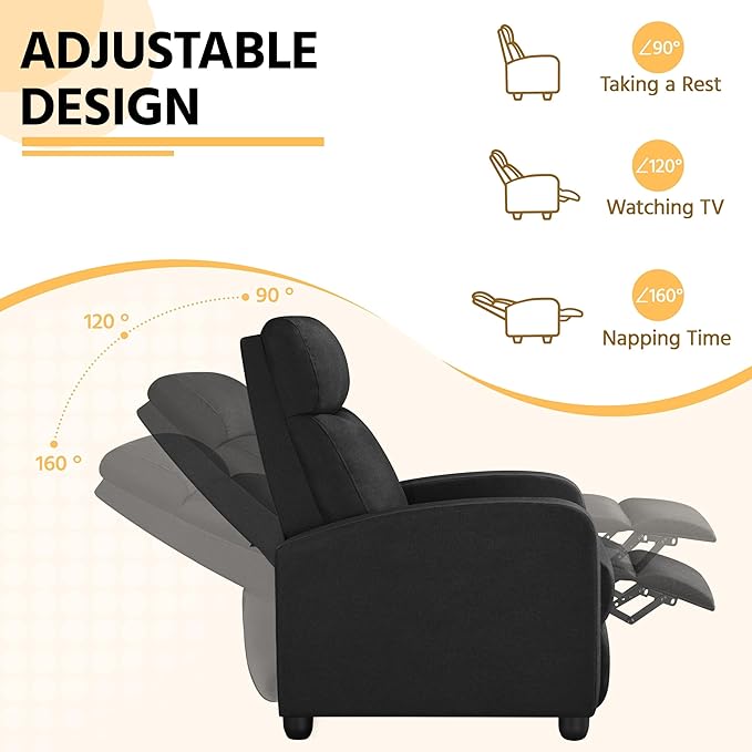 Yaheetech Fabric Recliner Chair Sofa Ergonomic Adjustable Single Sofa - Image 4