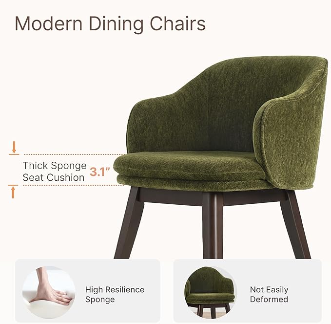 Wooden Dining Chairs Set of 2, Fabric Upholstered Modern Dining Room Chairs - Image 4
