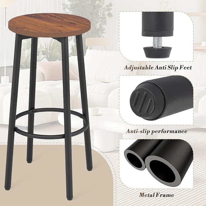 Athena Collection Bar Stools Set of 2, 25.5 Inches Round Counter Height Bar - Image 5