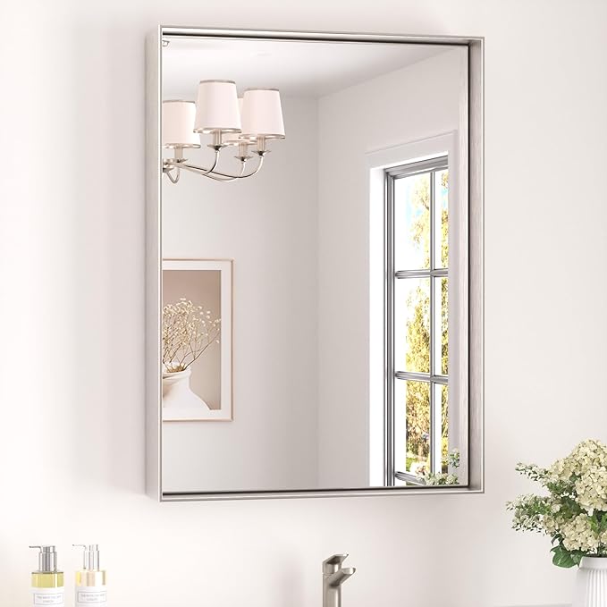 Keonjinn Brushed Nickel Bathroom Mirror by Keonjinn