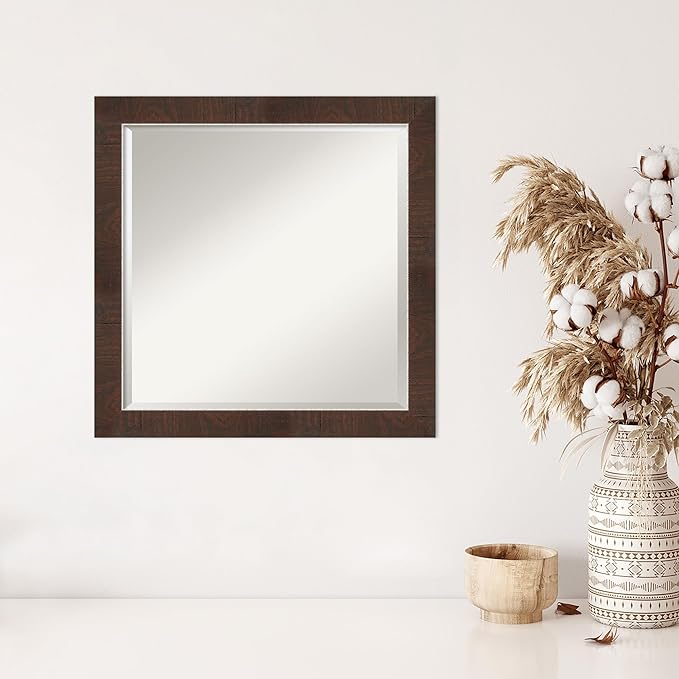 Amanti Art Brown Wall Mirror 23x23 Wildwood Brown Narrow Square Bathroom Mirror - Image 5