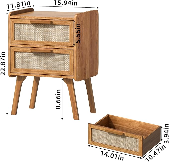 Lerliuo Rattan Nightstands Set of 2, Boho Night Stand - Image 3