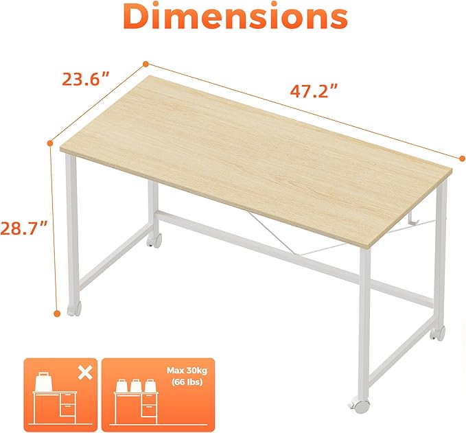 Rolling Computer Desk with Wheels, Gaming Desk - Image 2