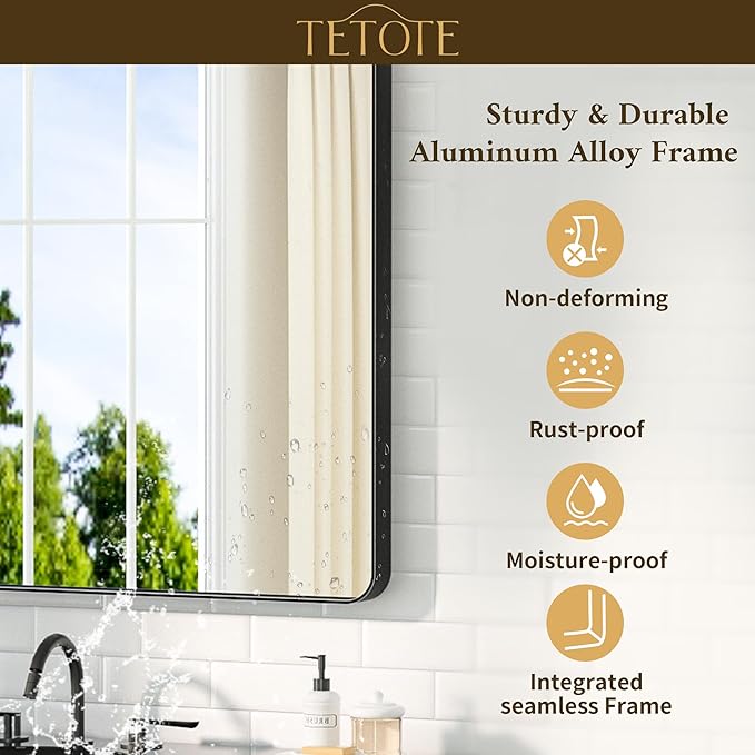 TETOTE Black Bathroom Mirror 30 x 30 Matte Black Metal Framed Vanity Mirror - Image 3