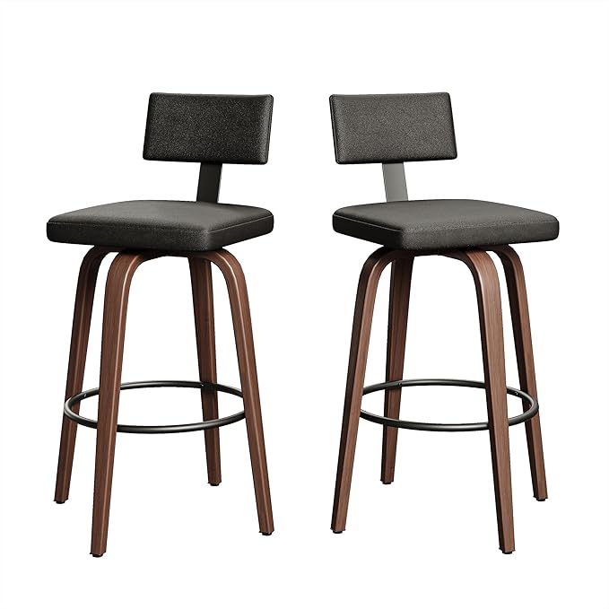 IRONCK Counter Height Bar Stools Set of 2, Wood Texture Bent Legs, Mid-Century - Image 9