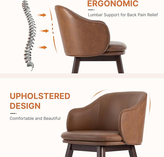 Wooden Dining Chairs Set of 4, Faux Leather Upholstered Modern Dining Room - Image 3