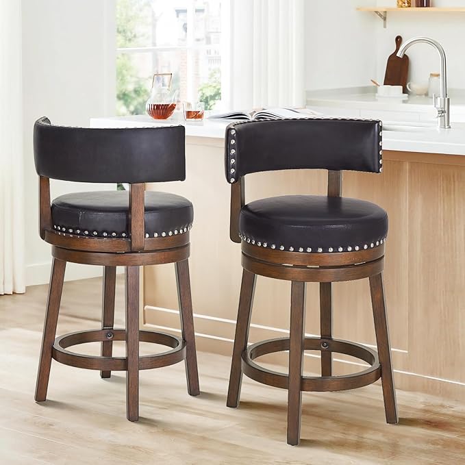 COLAMY Swivel Bar Stools Set of 2, Swivel Counter Height Barstools, 25 Inch - Image 3
