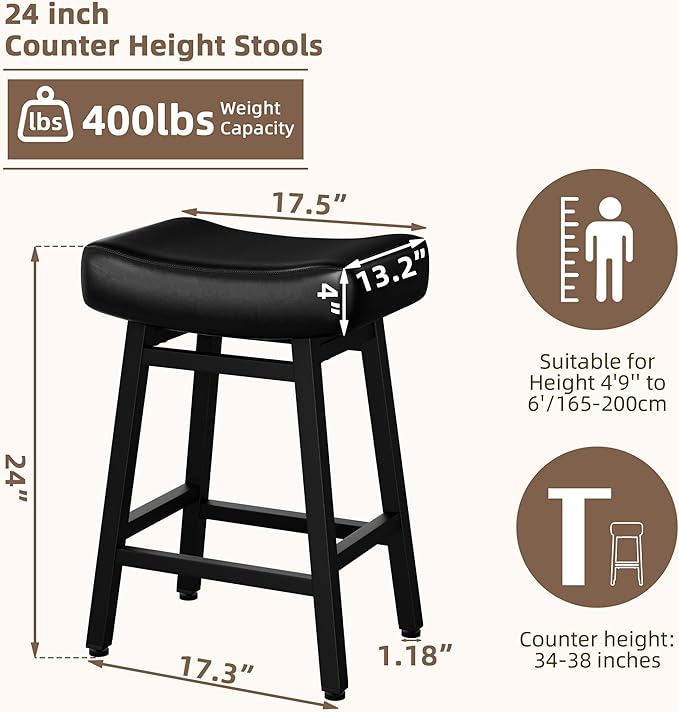 Counter Height Bar Stools Set of 2, 24 Inch Backless BarStools - Image 2