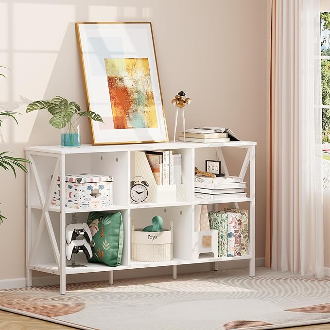Horizontal Bookshelf Bookcase, 6 Cube Storage Organizer - Image 2