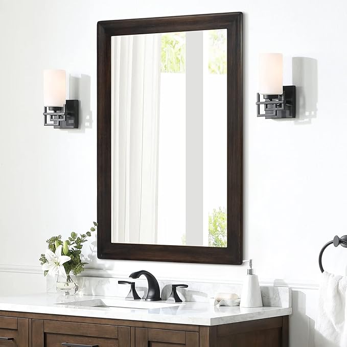 CULER Rustic Wood Wall Mirror for Bathroom, Rectangle 24 x 36 inch Hanging - Image 3