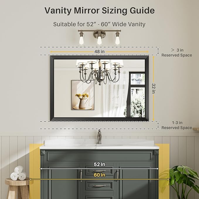 48x32 Inch Black Bathroom Mirror - Image 2