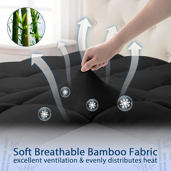 ELEMUSE Twin Black Cooling Bamboo Viscose Mattress Topper - Image 4