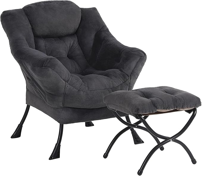 Plush Lazy Chair and Ottoman, Large Contemporary Accent Lounge Chair by Givjoy