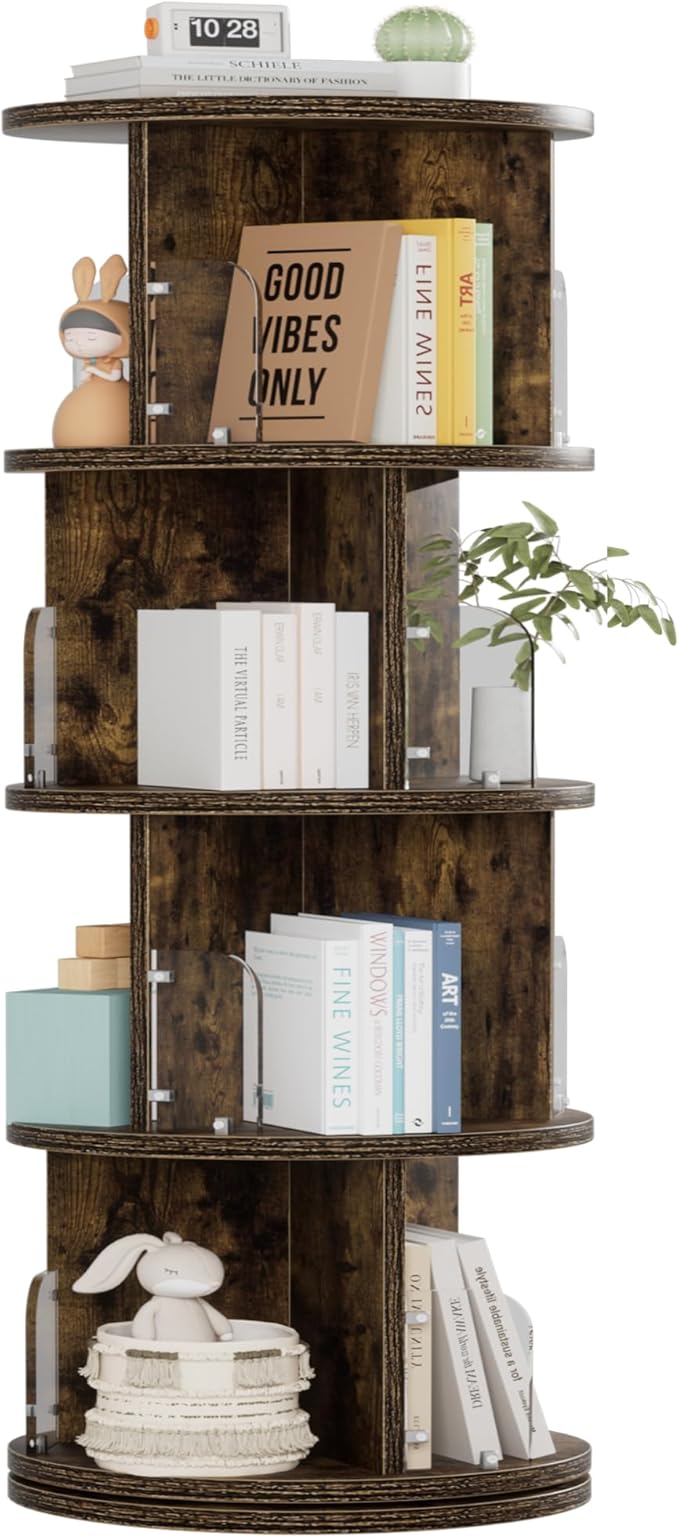 VECELO Rotating Bookshelf Tower, 360°Revolving Bookcase, Round Book Shelf by VECELO