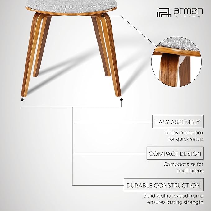 Armen Living Jaguar Mid-Century Dining Chair in Walnut Wood and Gray Fabric - Image 10