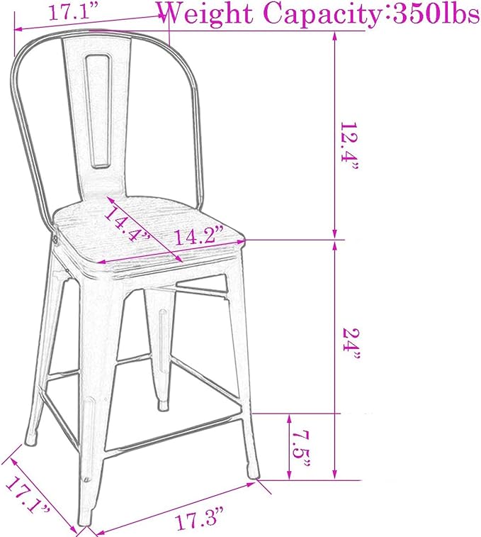 Changjie Furniture 24 Inches Metal Barstools Set of 4 Counter Height Bar Stools - Image 2