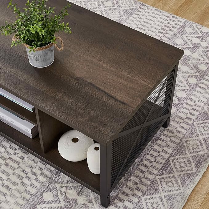 FATORRI Rustic Coffee Table for Living Room, Farmhouse Dark Wood Center Table - Image 3