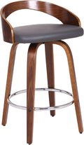 Armen Living Sonia 26" Counter Height Swivel Gray Faux Leather and Walnut Wood by ArmenLiving