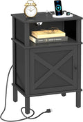 Nightstand with Charging Station, Farmhouse Nightstand, end Table with 2 Tiers by CIILAAILE