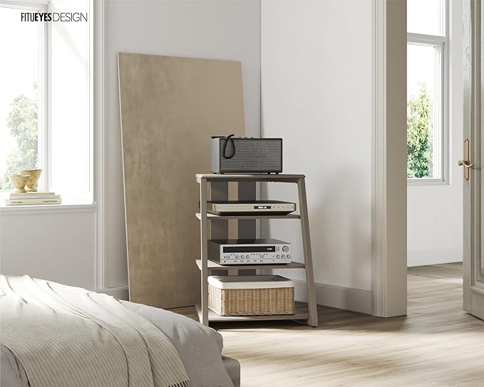 FITUEYES Design 4-Tier AV Media Stand Corner Shelf Stand Wooden Corner Shelves - Image 5