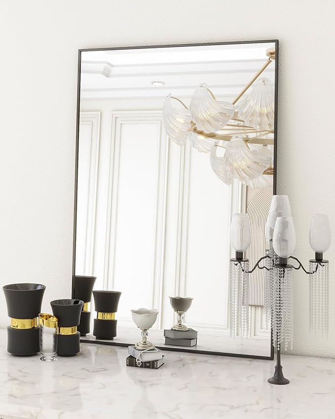 Koonmi Black Rectangle Wall Mirror, 20x30 Inch Bathroom Mirror, Aluminum Frame - Image 4