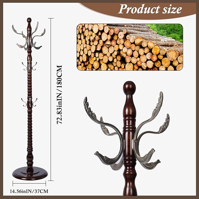 Wooden Coat Rack Freestanding, Vintage Coat Racks - Image 2