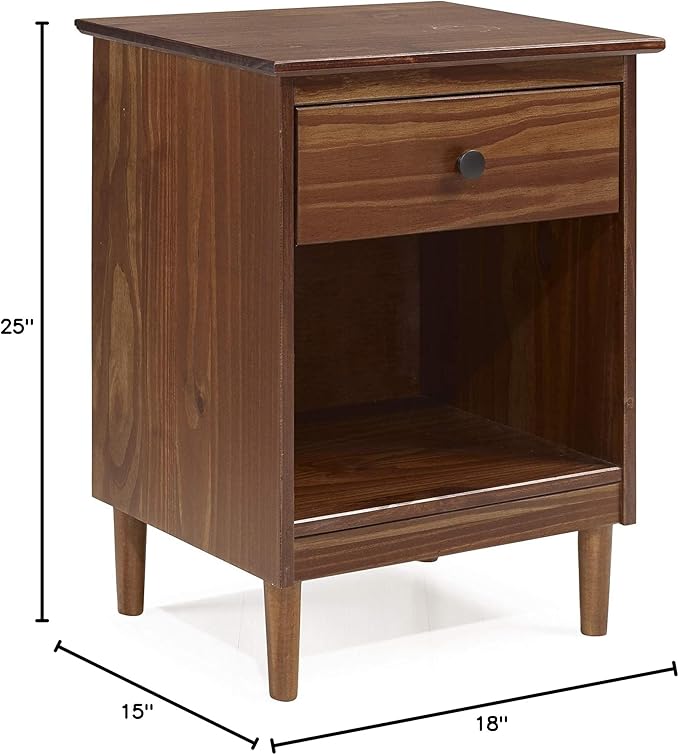 Walker Edison Traditional Wood 1 Drawer Nightstand Side Table Bedroom Storage - Image 3