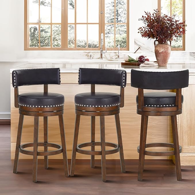 COLAMY Swivel Counter Height Bar Stools Set of 3, 30 Inch Modern Upholstered - Image 3