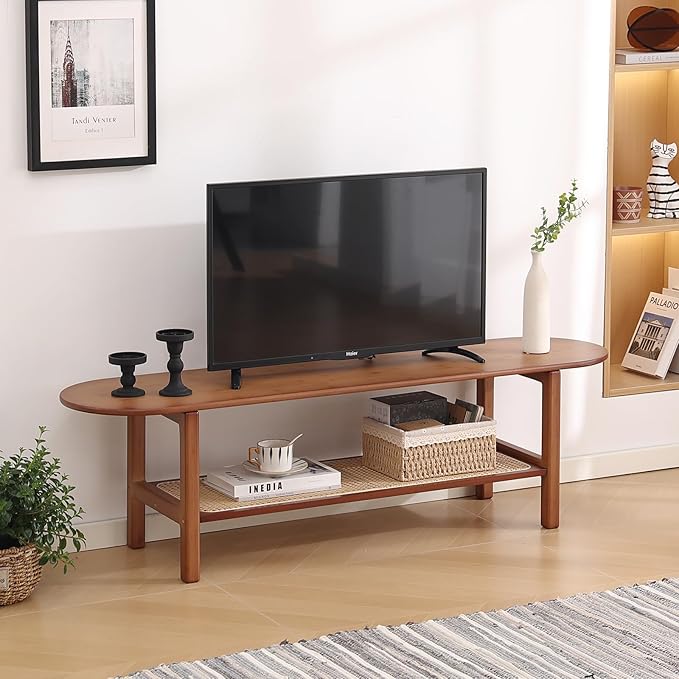 Tiita TV Stand with Storage for TV up to 65 inch, Bamboo Rattan TV Console by TiitaHome