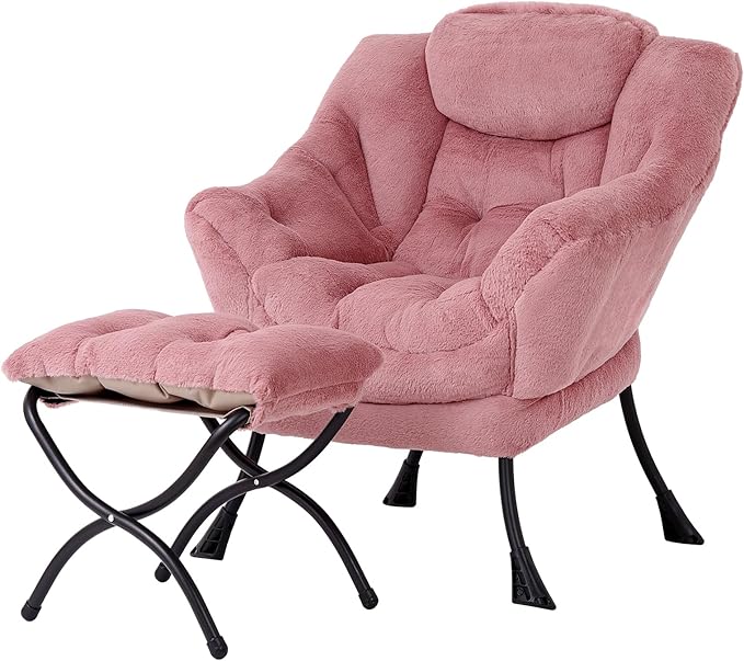 Lazy Chair with Folding Ottoman, Modern Accent Lounge Armchair with Armrests by MBOOYOME