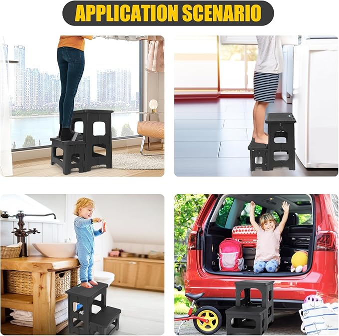 Folding 2-Step Stool for Adults Kids Non-Slip Collapsible Portable Step Stool - Image 6