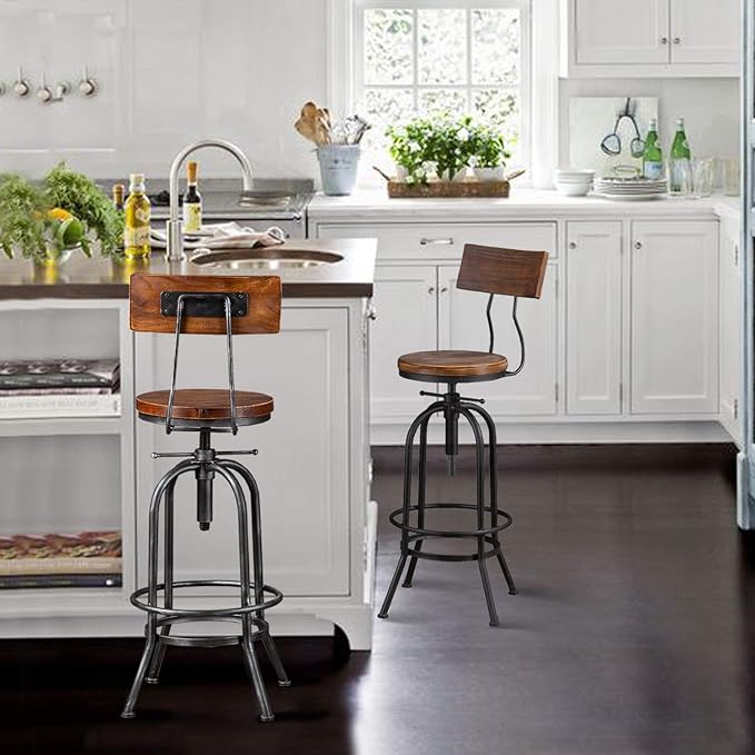 LOKKHAN Industrial Bar Stool-Adjustable Swivel Round Wood Metal Kitchen - Image 8