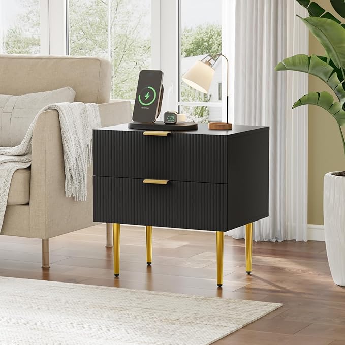 Black Nightstand for Bedroom, Fluted Night Stand, End Table for Living Room - Image 5