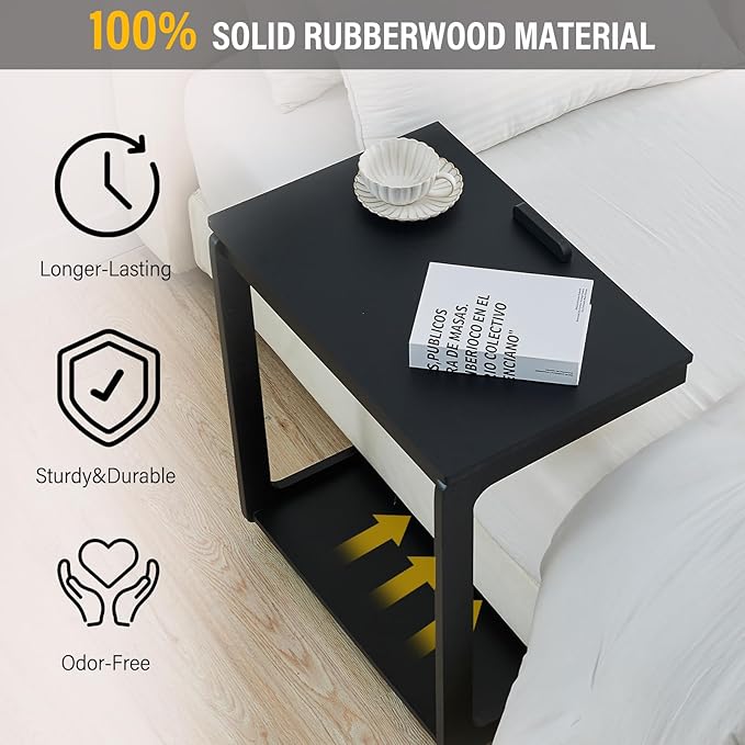 CozyDH Adjustable C Shaped End Table, Rolling Side Table Solid Wood TV Sofa - Image 5