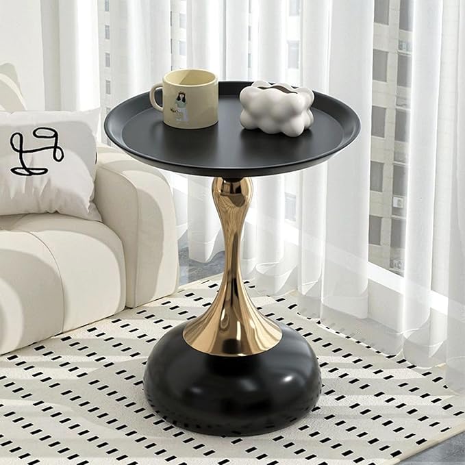 Modern Round Side Table with Gold Pedestal Base, Accent End Table - Image 3