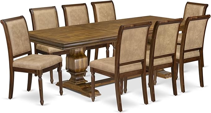 LKCY9-AWA-28 9-Piece Kitchen Table Set Includes a Dining Table and 8 Beige - Image 2