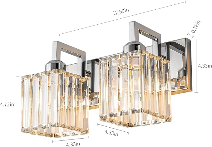 Modern Bathroom Vanity Light 2-Lights Chrome Crystal Wall Lamp Bathroom Modern - Image 4