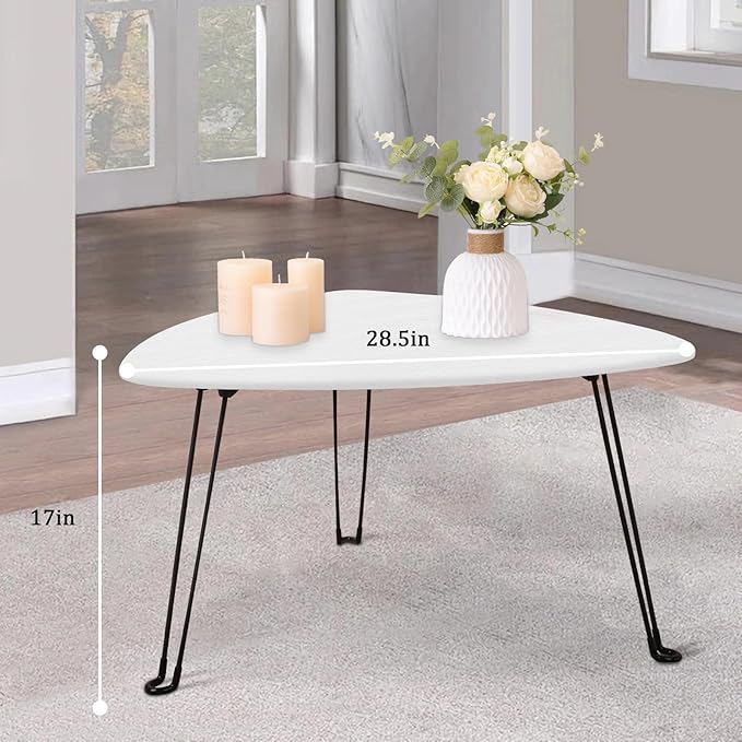 Coffee Table for Small Spaces White Folding Wooden Triangle Center Sofa Tables - Image 3