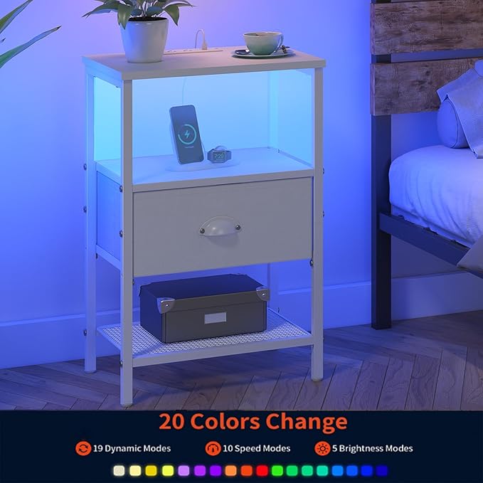 Sthmec Nightstands with Charging Station, LED Bedside Tables with Charging - Image 6