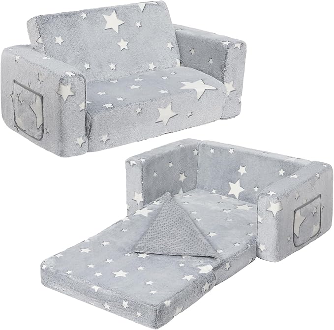 ALIMORDEN Fold Out Toddler Couch, Extra Wide Comfy 2-in-1 Cuddly Sherpa Sofa by ALIMORDEN