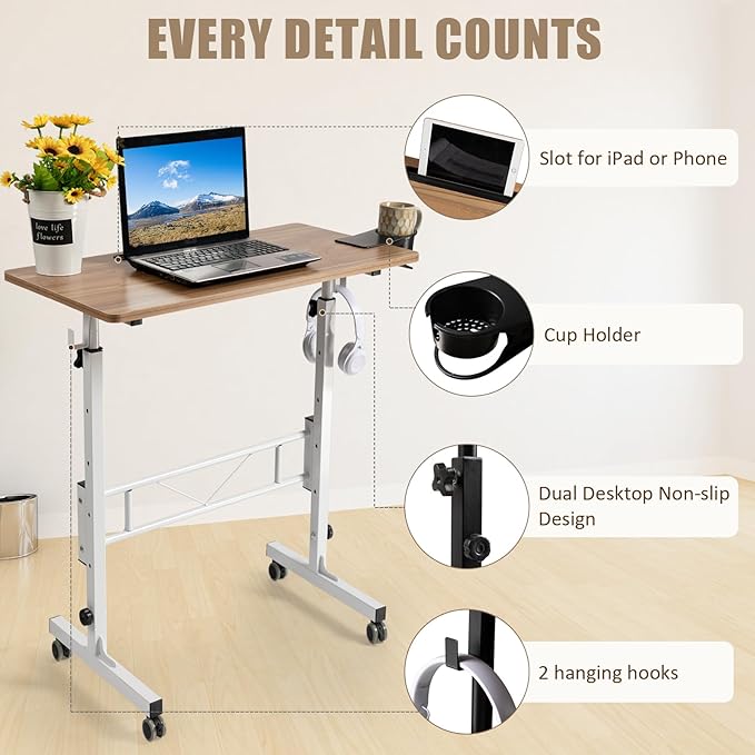 SIDUCAL Small Standing Desk Adjustable Height, Small Mobile Stand Up Desk - Image 5