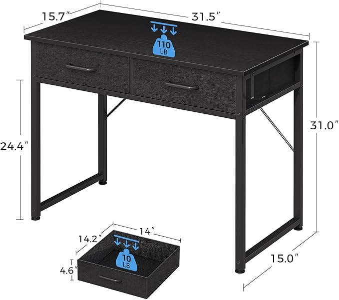 Casaottima 32 Inch Small Office Computer Desk - Image 3